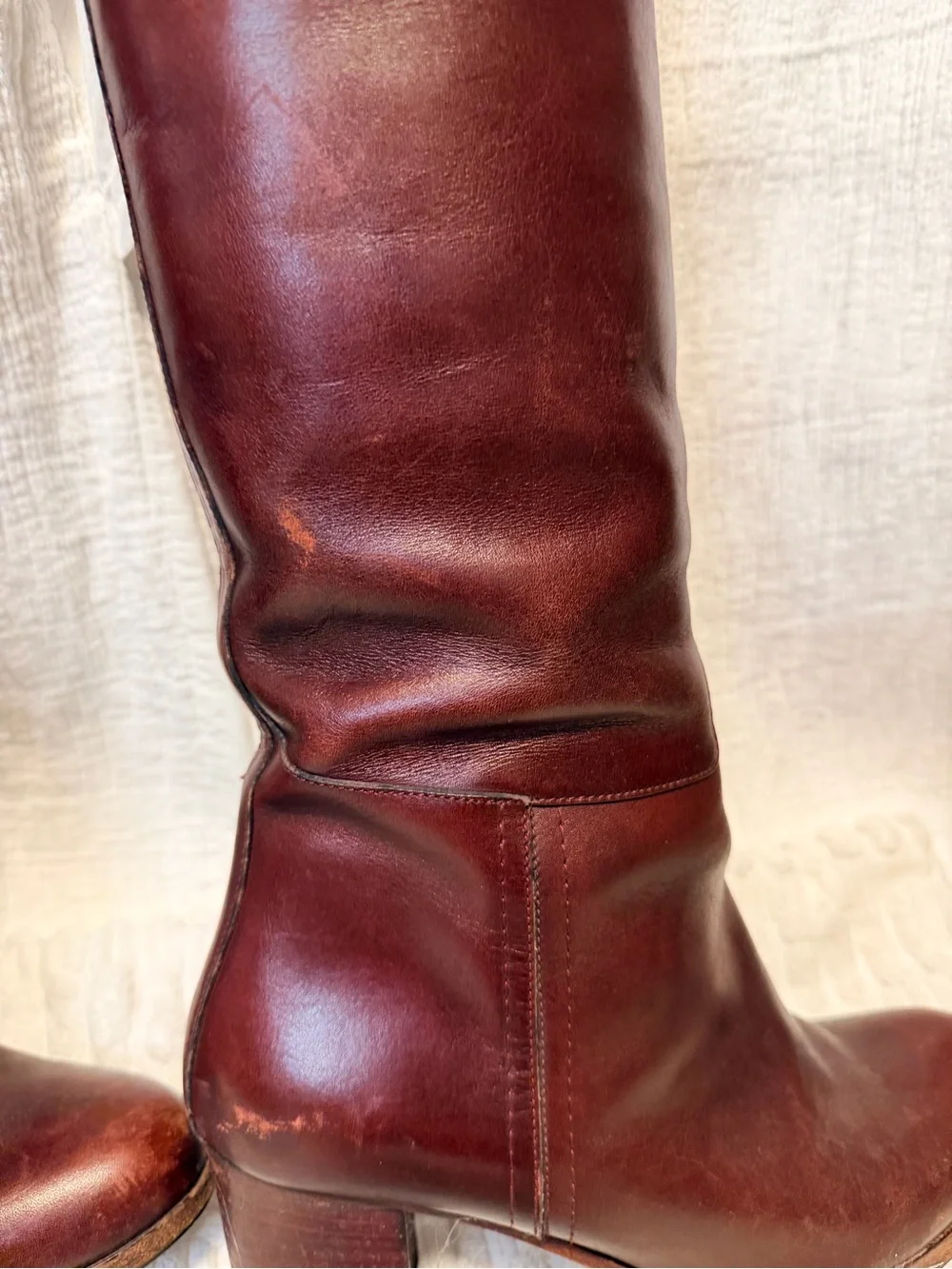A.P.C. Knee High Leather Boots - Burgundy